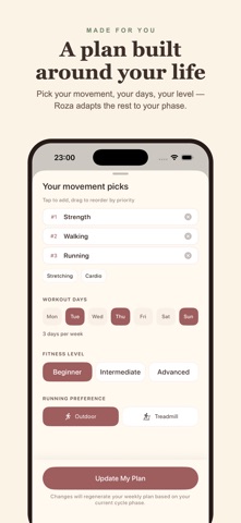 Roza: Cycle Sync Fitness screenshot