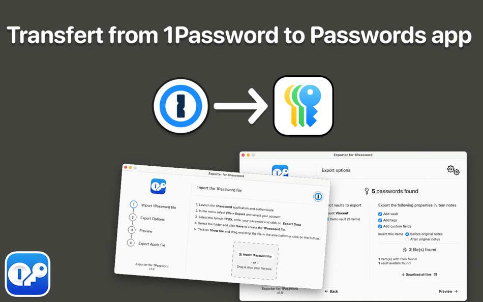 Exporter for 1Password (macOS) 由: Wonderlink SL