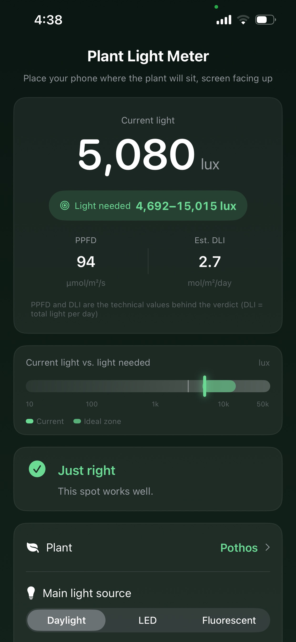 Screenshot 1 of Plant Sunlight Check