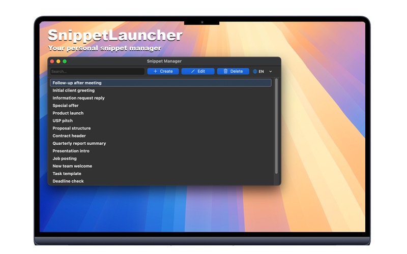 SnippetLauncher app screenshot