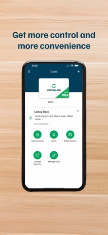 Central One FCU Card Control app screenshot