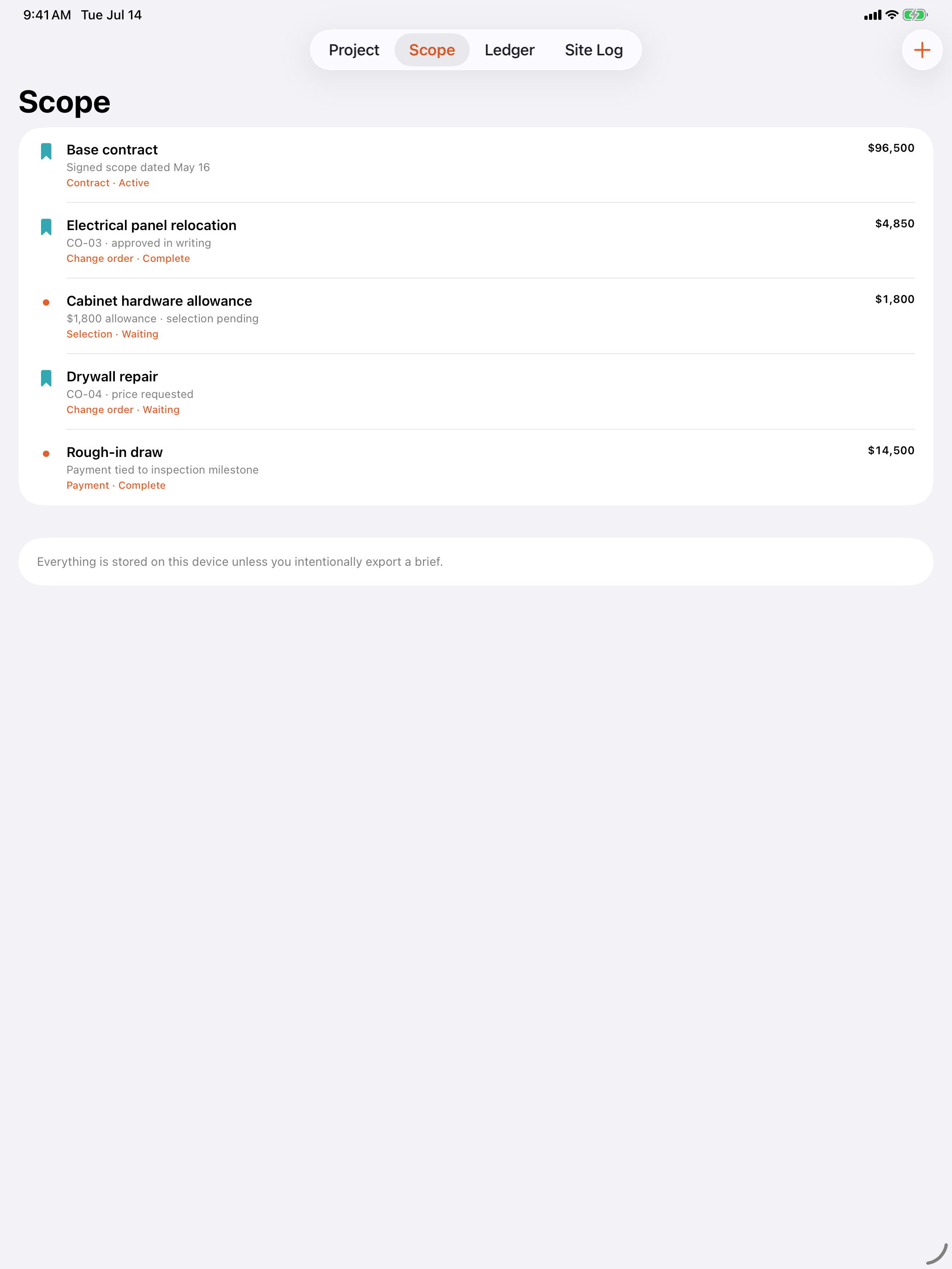 Renoquill: Renovation Ledger iPad screenshot 2 of 3
