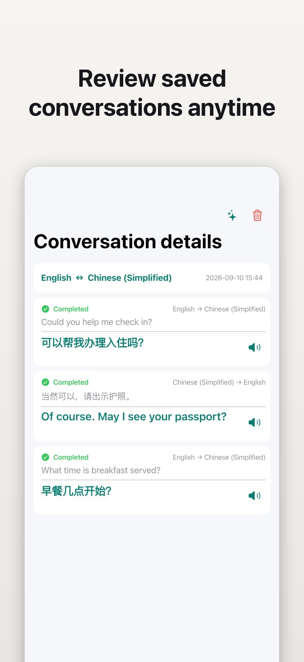 Talklation conversation history with saved translation records