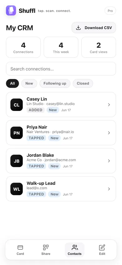 Shuffl: Digital Business Card screenshot 1