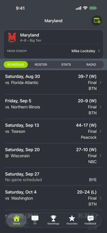 Maryland Football Schedules app screenshot 1