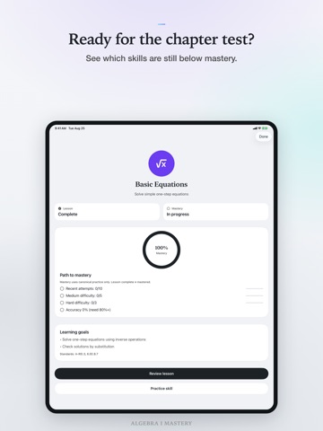 Algebra 1 Mastery: AI Tutor iPad screenshot
