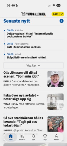 Ystads Allehandas Nyhetsapp iPhone screenshot