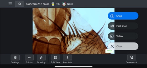 Labscope - The app enables real-time "Snap" and "Video" capture of microscopic samples, augmented by interactive tools such as "Annotate" and "Split View" during observation.
