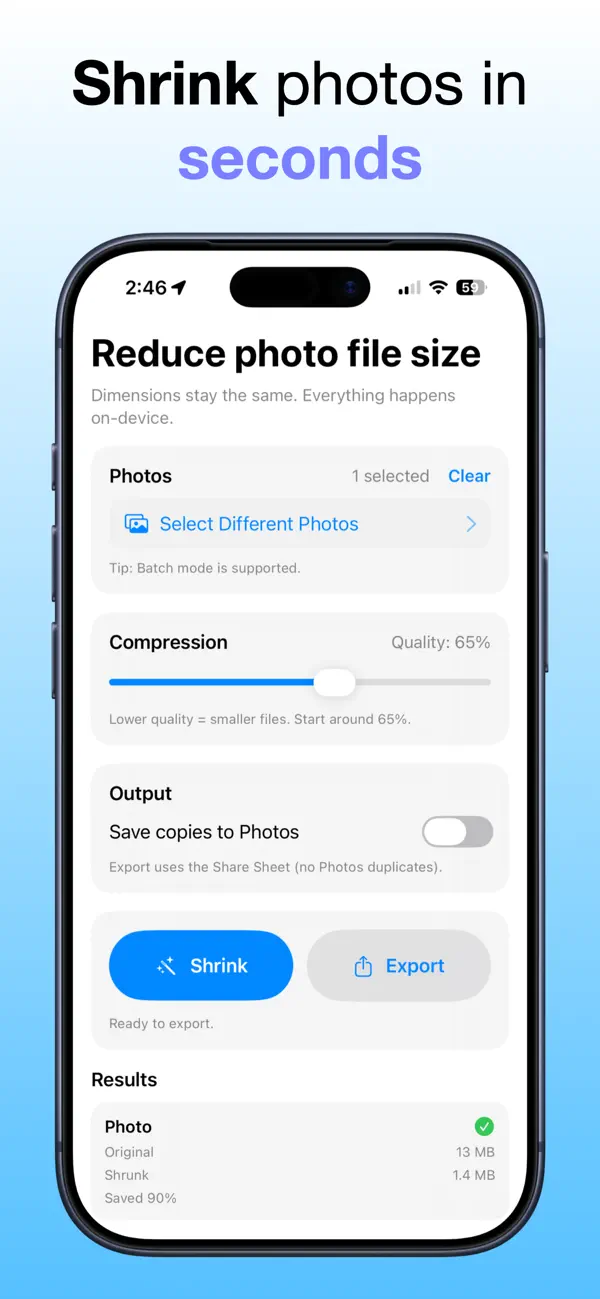 Screenshot #2 pour Shrink Photo Size