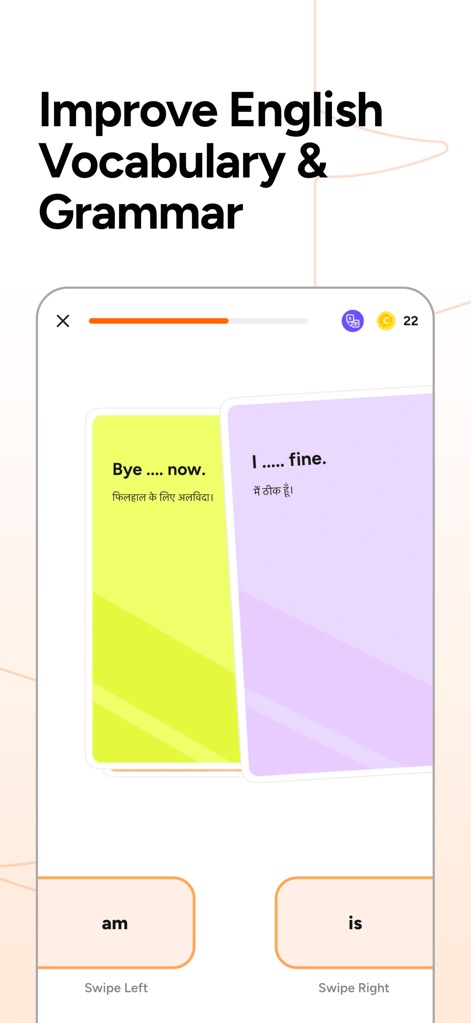 SpeakX: English Speaking App - This platform enhances language skills with an interactive flashcard format for vocabulary building and engaging choice-based grammar exercises, complete with a motivating reward system.