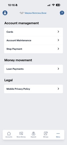 Virginia National Bank iPhone screenshot