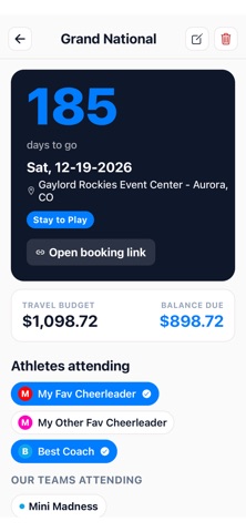 CheerPlanner iPhone screenshot