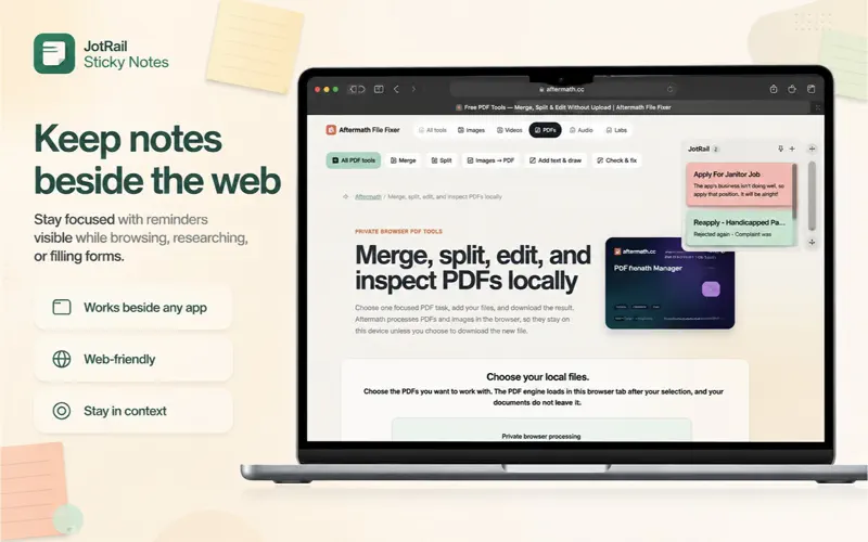 JotRail: Sticky Notes: A note kept beside a web browser