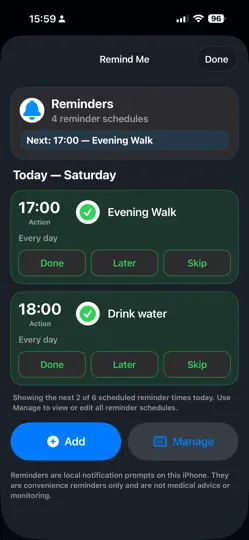 Скриншот CareButtons на iPhone 4