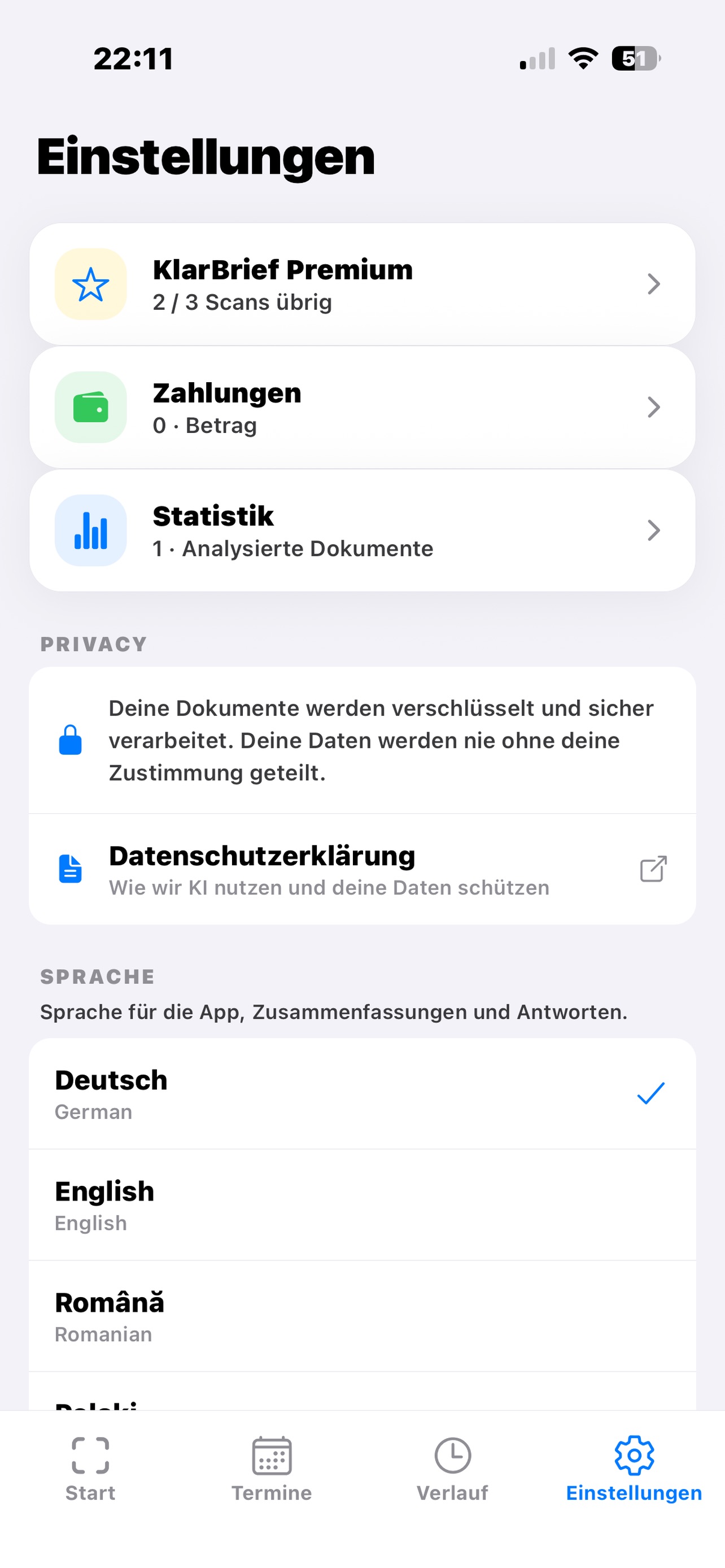 Screenshot 1 of KlarBrief Assistant