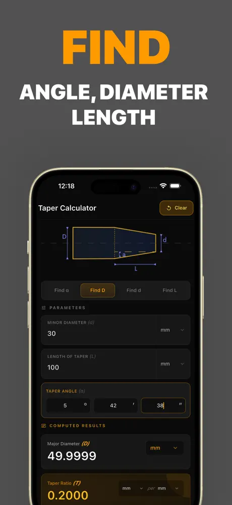 Taper Angle Calculator screenshot 3