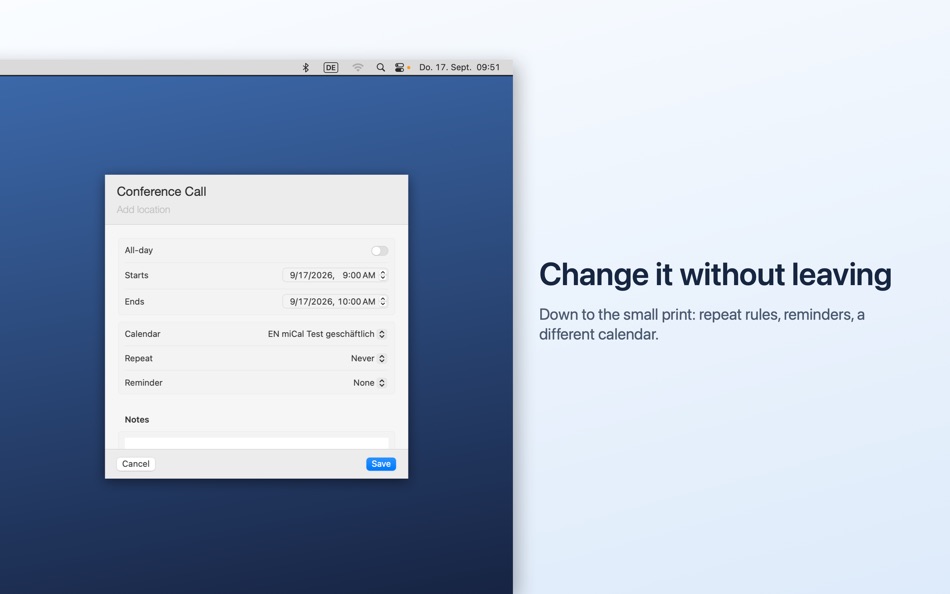 #5. miCal - the missing calendar (macOS) โดย: entwicklungsschmiede UG & Co KG