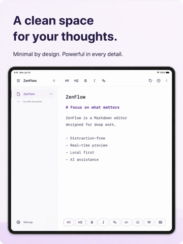 ZenFlow AI Markdown iPad screenshot