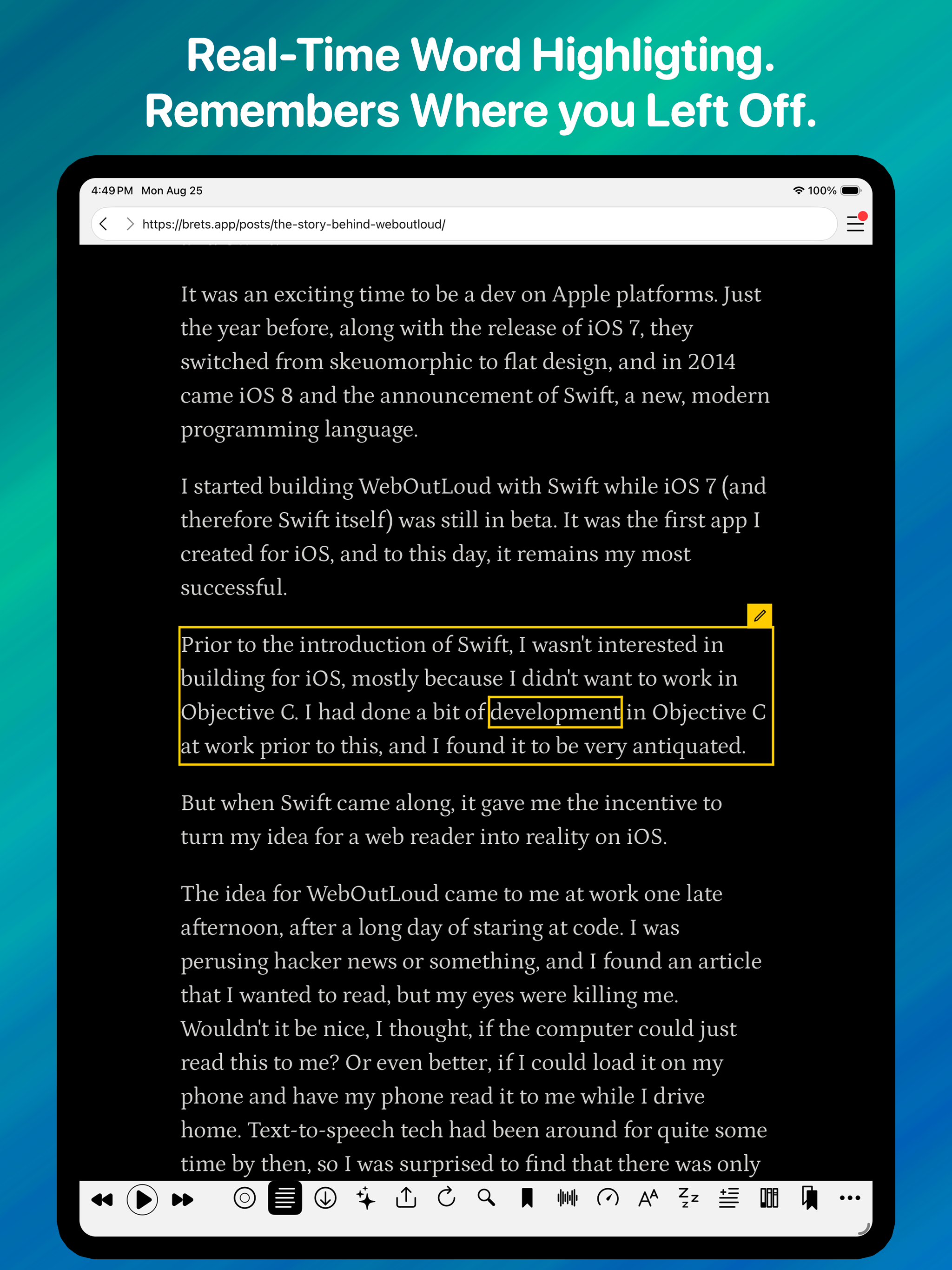 WebOutLoud: Web Text to Speech