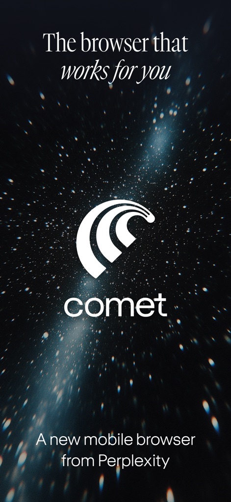 Comet - AI Browser & Assistant - Explore the clean interface and core promise: a browser tailored for user needs, highlighted by the prominent Comet logo.