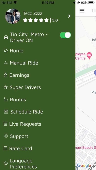 Driver app - Tin City Metro Screenshot