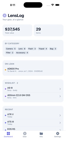 LensLog: Gear Tracker screenshot