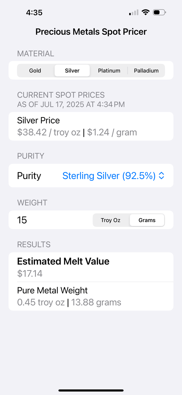 Precious Metals Spot Pricer screenshot 3
