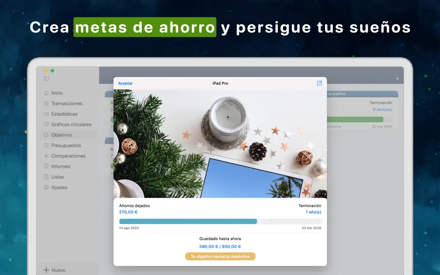 Captura de pantalla de Finanzas Personales MoneyStats en iPhone 6