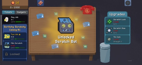 Scritchy Scratchy - Witness the powerful 'Unlocked Scratch Bot' and explore the strategic 'Upgrades' available to enhance the scratching experience.