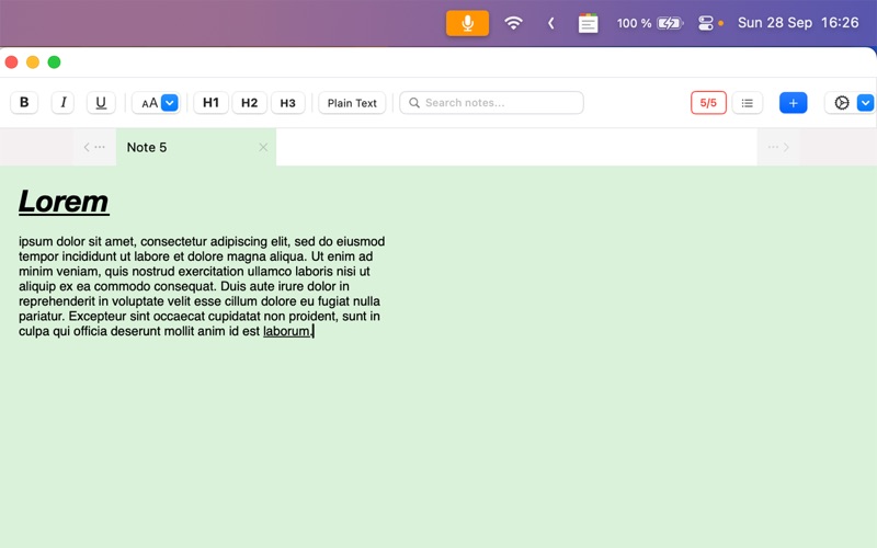 Menu QuickNote screenshot