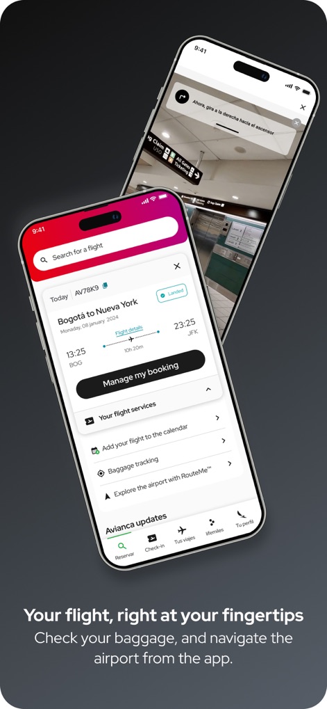 avianca - This tool offers a centralized hub for flight management, allowing users to track baggage and navigate airports with the integrated 'RouteMe™' feature.