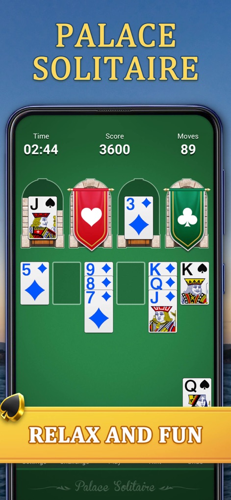 Palace Solitaire: Card Game - Witness the intuitive card arrangement on the tableau and the target 'palaces' at the top, contributing to a relaxing and fun game experience.