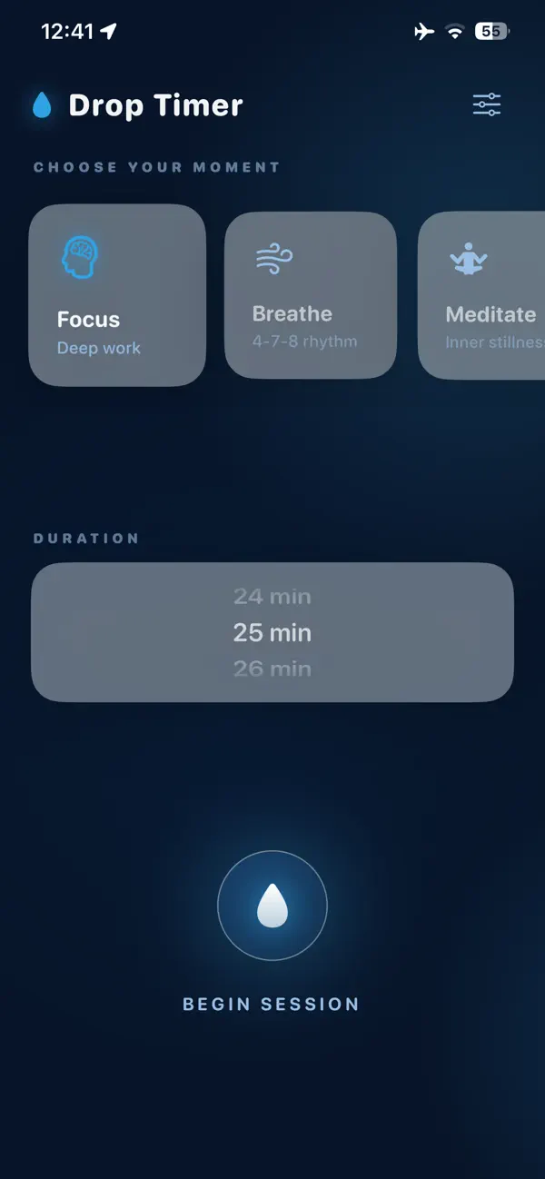 Screenshot #1 pour DropTimer: Focus & Breathe