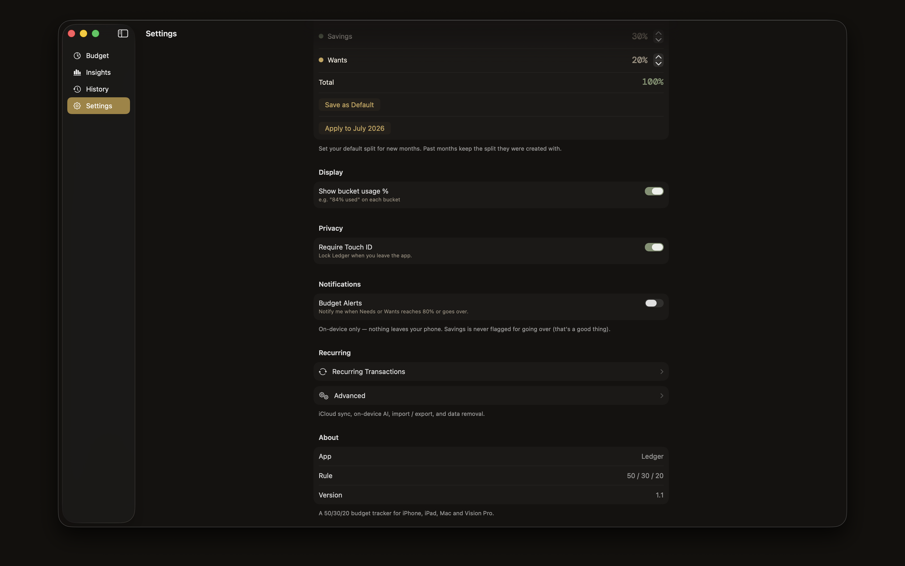 Ledger — 50/30/20 screenshot 19
