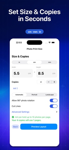 Photo Print Size: Auto Layout iPhone screenshot