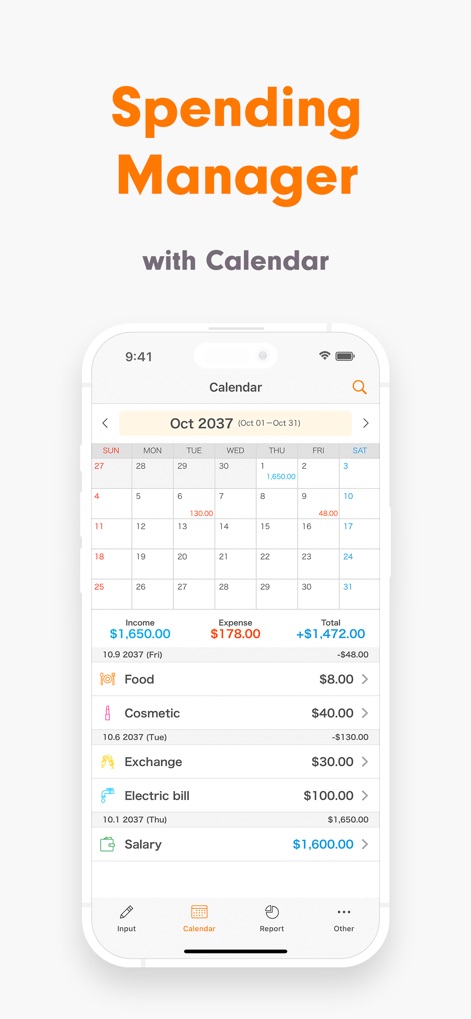 Expense Tracker - Money Note - Users can efficiently manage their spending with a built-in calendar for daily transactions and a clear breakdown of income and expense entries.