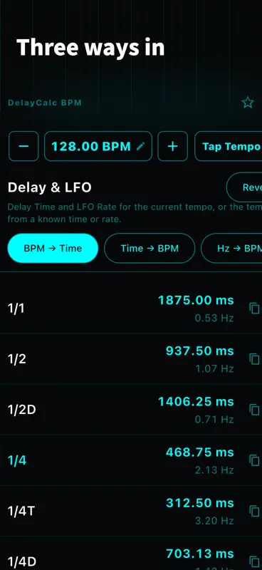 DelayCalc BPM: Delay & Reverb screenshot 7 of 10