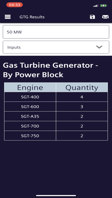 Rotating Equipment Selector Screenshot