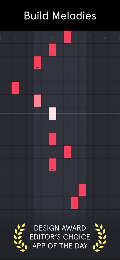 Auxy Studio - 이 앱의 그리드 기반 인터페이스는 선명한 노트 블록을 사용하여 멜로디를 구성하게 하며, 'Design Award Editor's Choice' 수상으로 뛰어난 사용자 경험을 입증합니다.