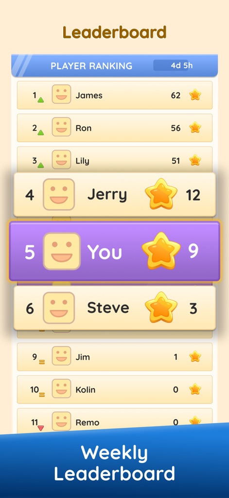 Zen Math Crossword - This feature displays a dynamic player ranking leaderboard, allowing users to see their position among others and track their star-based scores.