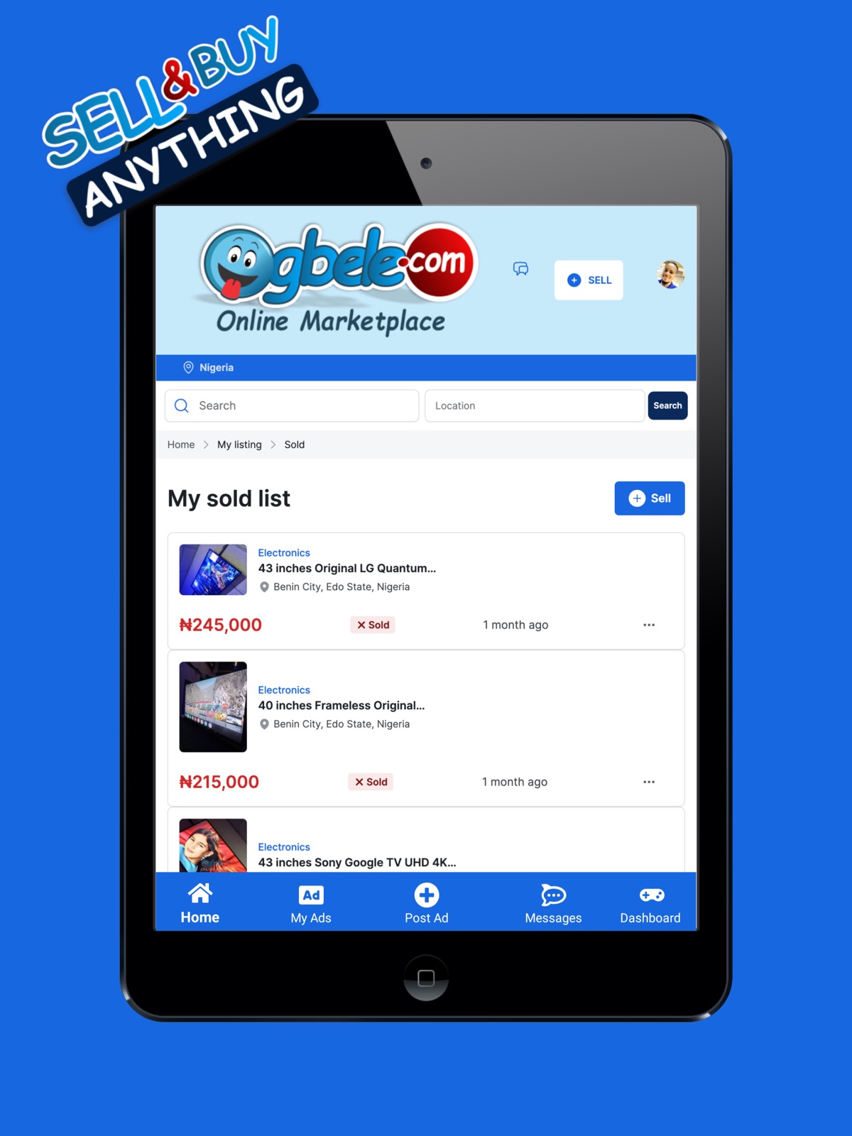 Ogbele Nigeria Buy&Sell Online ipad screenshot 1