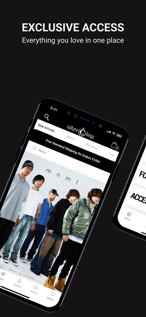 Culture Kings - Les utilisateurs découvrent les dernières "Nouveautés" via un carrousel d'images vibrant et naviguent facilement entre les collections "Homme" et "Femme" grâce aux onglets dédiés.