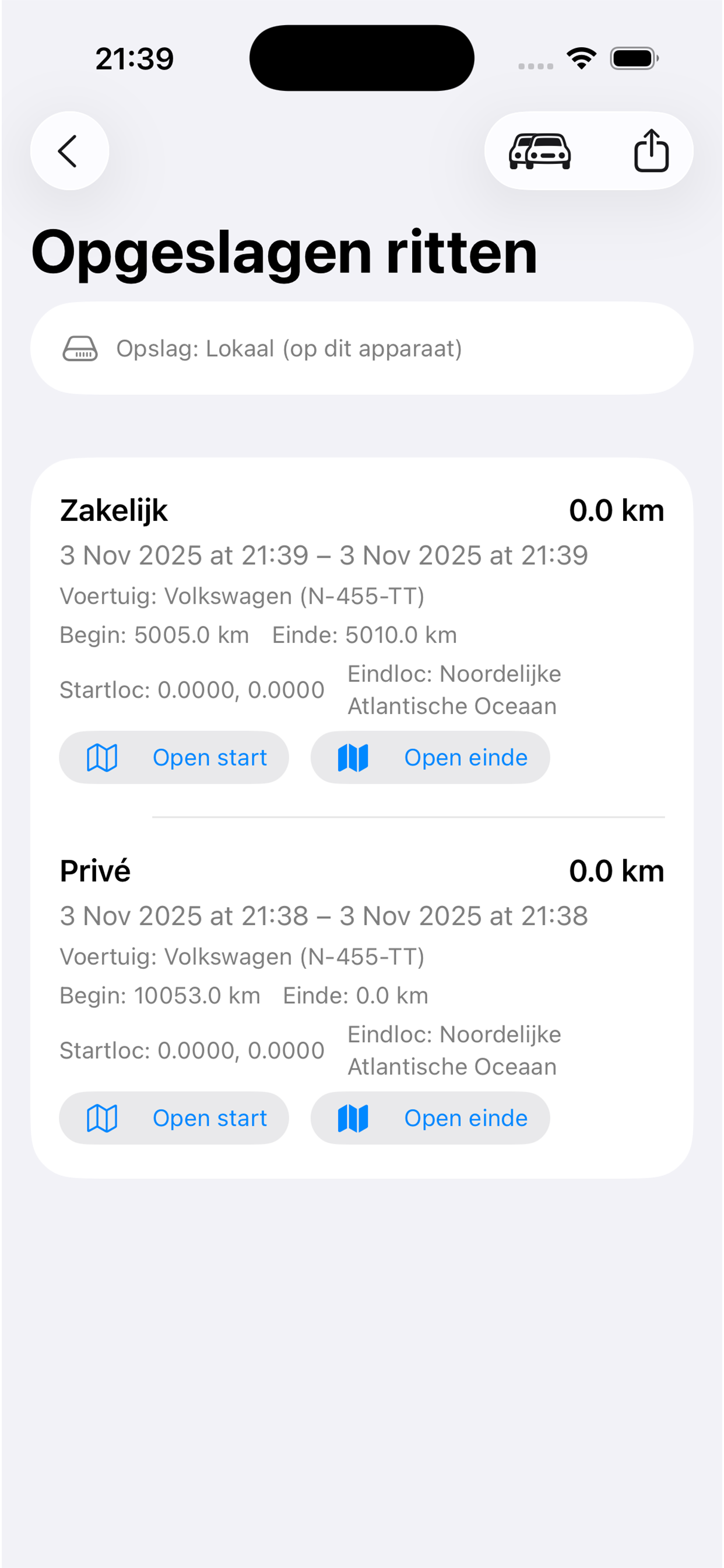Ritten Registratie Zakelijk
