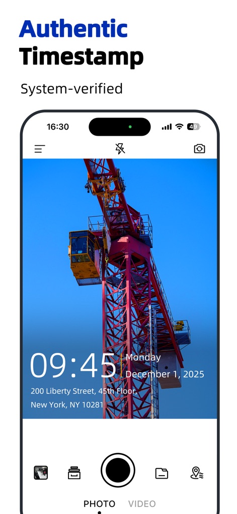 Timestamp Camera - Time & GPS - See how the app precisely overlays a large digital timestamp and a full street address directly onto captured images.