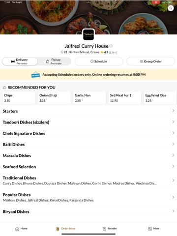 Jalfrezi Curry House. iPad screenshot
