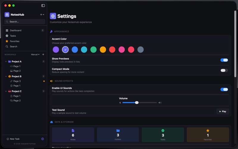 Notes Hub & Tasks screenshot