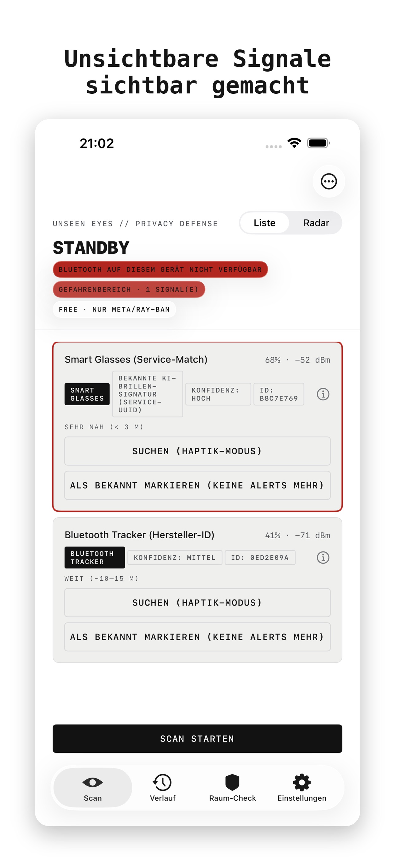 Screenshot 1 of UnseenEyes – Bluetooth Scan