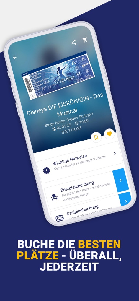 EVENTIM DE: Tickets for Events - Users can visualize their mobile ticket directly within the app and access advanced booking options like seating plan selection and best available seats, ensuring a smooth and secure purchase process.