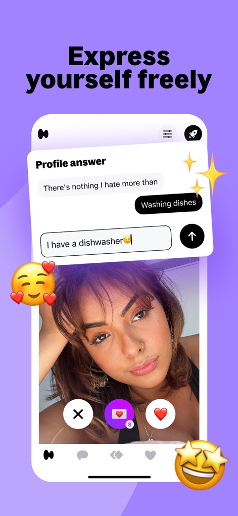 Hily Dating App: Meet. Date. - Los usuarios tienen la libertad de personalizar sus perfiles con respuestas creativas a preguntas, como "There's nothing I hate more than Washing dishes", integrando emojis para una autoexpresión auténtica y divertida.