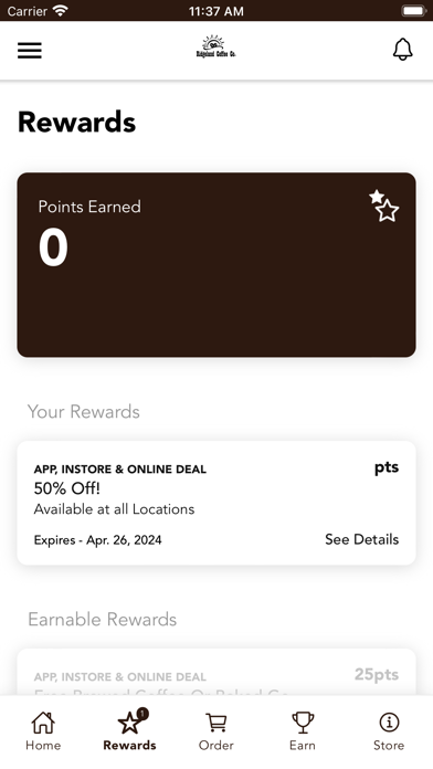 Ridgeland Coffee Co Rewards Screenshot